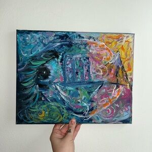 Original Artwork Dynamic Blue and Pink Abstract Painting